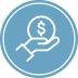 a hand holding a dollar coin icon