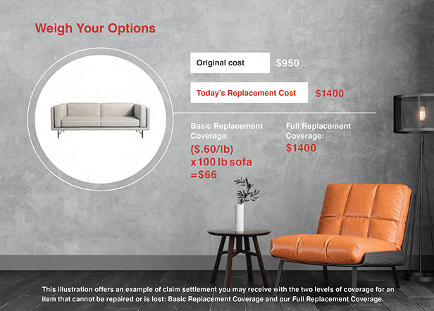 a couch and chair in front of a wall with a price tag